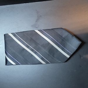 Black tie with silver and purple stripes